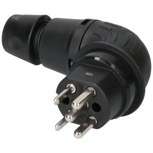 Connecteur T25 noir coudé, 5 pôles, IP55, pour chantier et industrie.