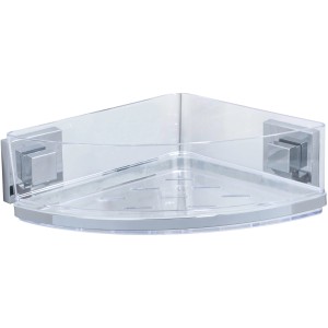 Étagère d'angle Wenko Quadro, étagère de douche en acier inoxydable avec insert en plastique transparent et fixation vacuum-loc.