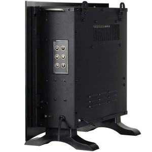 Vue arrière du foyer électrique noir Sonnenkönig Hilja avec commandes et pieds.