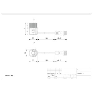 Disegno tecnico connettore Schönenberger M18, 24V, nero, 0,15m, per sistemi illuminazione esterna.