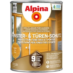 Alpina Fenster- & Türen-Schutz Kiefer, 2,5 l Dose. Holzlasur für Aussenanwendung.