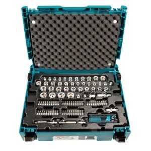 Kit d'outils Makita 120 pièces dans Makpac ouvert. Jeux d'outils pour professionnels et bricoleurs.