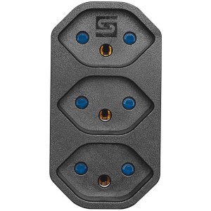 Adaptateur multiple noir Steffen Manta avec 3 prises T13, rotatif.