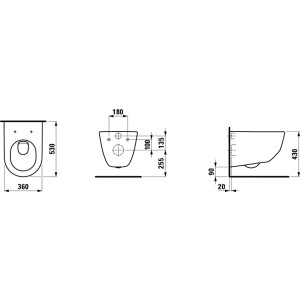 Disegno tecnico: Laufen WC sospeso Pro Bianco per cassetta ad incasso con dimensioni.