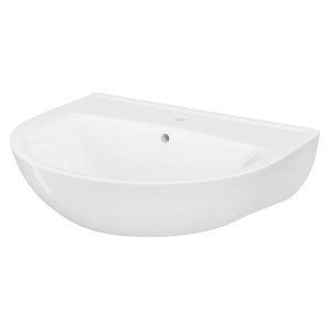 Vasque Mito blanche, 60 cm, avec trou de robinet et trop-plein. Vasque simple pour montage mural.