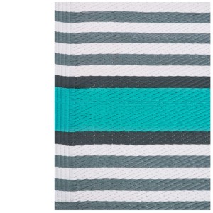 Beliani Outdoor-Teppich Saugor: Türkis, weiße und graue Streifen. Jacquardgewebe aus Polypropylen, rechteckig.
