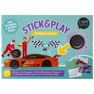 I Am Creative Stick-and-Play-Buch Cars A5 mit Auto-Motiven und wiederverwendbaren Stickern.