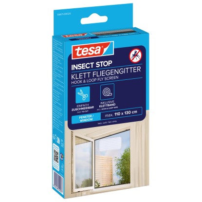 tesa Fliegengitter Fenster mit Klettband Standard Weiss 130 cm x 110 cm