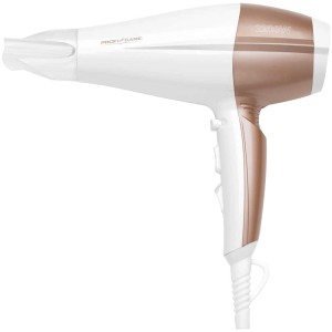 Sèche-cheveux blanc Profi Care HT 3010 avec accents or rose et embout concentrateur.