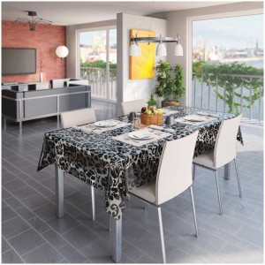 Tisch mit D-c-table Tischbelag Sonja Weiss, floral, schwarz/weiss, 138cm breit.