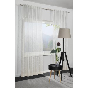 Bennetti sciarpa Dolly-Voile naturale, tenda finestra trasparente con ricamo a tralcio, 140x245 cm.