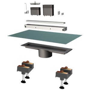 Canaletta doccia Mateu Canalissima DF 80 Inox nero opaco, set completo con accessori.