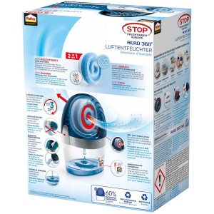 Déshumidificateur Pattex Stop Aero 360° dans sa boîte, pour réduire l'humidité et les odeurs dans les pièces.