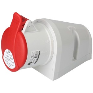 Prise murale CEE, 5 pôles, 32A, IP44, gris-rouge pour montage en saillie.