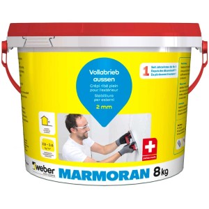 Secchio di Marmoran Vollabrieb Aussen Bianco, grana 2 mm, 8 kg. Intonaco per esterni.