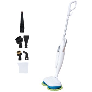 Nettoyeur vapeur Steam Twister avec accessoires : tête rotative, brosses et buses pour un nettoyage polyvalent.