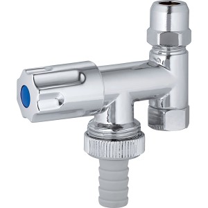 Robinet d'équerre chromé pour machine à laver avec raccord de tuyau pour lave-linge et lave-vaisselle.