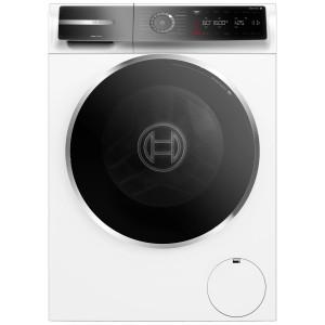 Lavatrice a carica frontale Bosch WGB25605CH Serie 8 bianca con grande oblò.