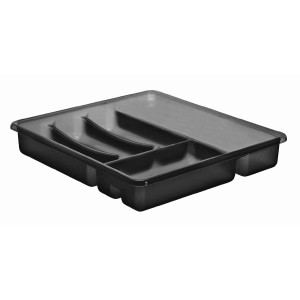 Range-couverts Rotho Basic anthracite avec 6 compartiments pour ustensiles de cuisine.