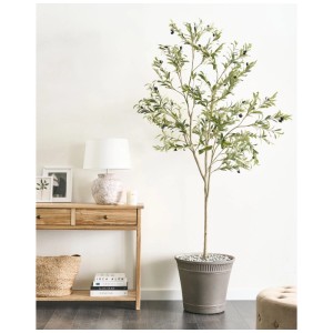 Beliani Olivier artificiel, hauteur 178 cm, feuilles vertes et olives en pot.