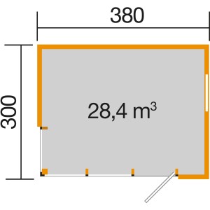 Pianta Weka casetta da giardino in legno Cubilis Gr. 1: 380x300 cm, volume 28,4 m³.
