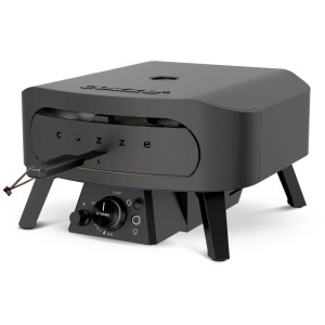 Forno per pizza Cozze Rotate Black Edition 13 nero, grill a gas con pietra refrattaria rotante.
