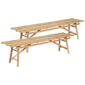 Deux bancs de jardin rustiques Beliani Tindari en bambou clair. Lot de deux bancs pour jardin et terrasse.