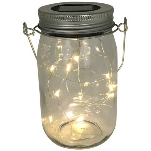 Klares Solar-Windlicht aus Glas mit 10 LEDs, Ø 8 cm, Höhe 14 cm.