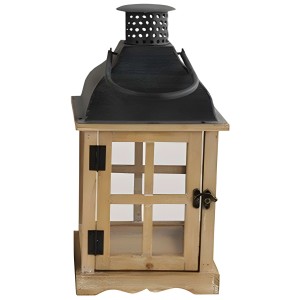 Lanterne Tarkio naturelle, taille S, 38,5x20 cm. Lanterne en bois avec panneaux de verre pour éclairage d'ambiance.