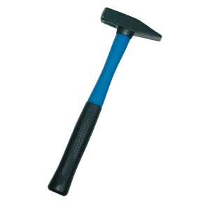 Marteau de serrurier LUX Classic, 300g, avec manche en fibre de verre bleu et poignée en caoutchouc noire.