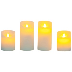 4 LED-Wachskerzen in Weiß mit warmweißem Licht und beweglicher Flamme.