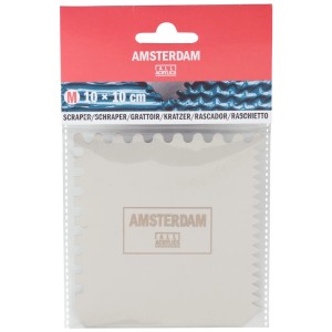 Spatola metallica Amsterdam, 10x10 cm, con lati dentellati e lisci per tecniche di pittura.