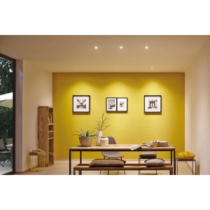 Soggiorno con set di faretti da incasso a LED Paulmann Nova Coin, ferro, luce bianca calda.