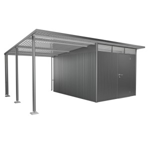 Tettoia laterale Biohort per casetta da giardino AvantGarde, grigio quarzo metallizzato, per ampliare la casetta.