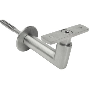 Support de main courante en forme de L, chrome mat, pour le montage de mains courantes en bois à l'intérieur.