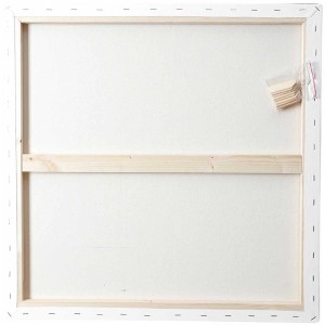 Keilrahmen Classic 60x60 cm mit weißer Leinwand, Rückseite mit Holzleisten und Keilen.