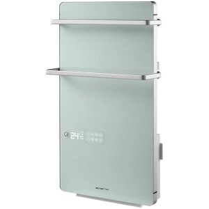 Termoarredo Emerio verde in vetro, 2000W, con portasciugamani e display digitale.