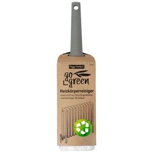 Nettoyeur de radiateur Peggy Perfect GoGreen avec manche gris en plastique recyclé et tampon microfibre blanc.