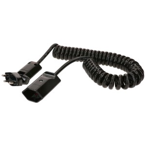Rallonge spirale noire Max Hauri H05VV-F3G1.0, 2,5 m, avec fiche et prise.