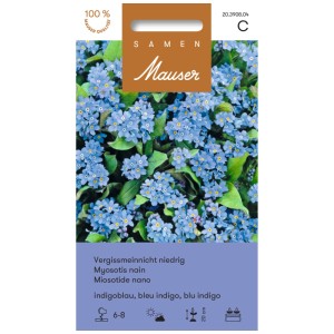 Confezione di semi di Non ti scordar di me nano con fiori blu indaco per aiuole e balconi.