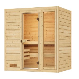 Sauna en bois massif Weka Valida 2 avec porte/fenêtre en verre, ensemble économique avec poêle 5,4 kW.