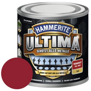 Dose Hammerite Metall-Schutzlack Ultima, Rubinrot matt, 250ml. Rostschutz für Metalle im Außenbereich.