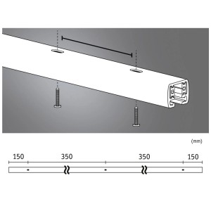 Rail Paulmann URail (1 m) en chrome mat avec vis et dimensions pour système de rail.