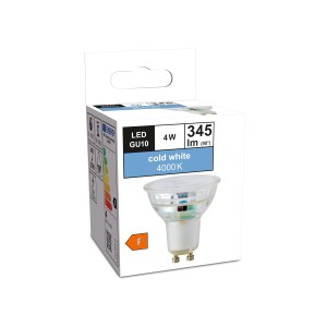 Lampadina LED GU10, 4W, bianco freddo, 345 lumen, nella confezione.
