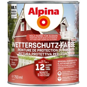 Dose Alpina Wetterschutzfarbe deckend Schwedenrot, Holzfarbe für Außen, 750ml.