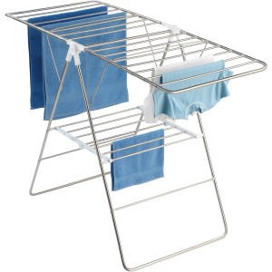 Stendibiancheria Wenko Flex con 15 m di lunghezza di asciugatura, argento opaco e bianco, con bucato.