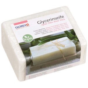 Verpackte Glycerin-Seife Öko Opak Aloe Vera, 500g, mit Aloe Vera und veganem Siegel.