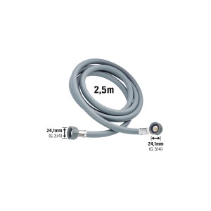 Tuyau d'arrivée d'eau gris de 2,5 m pour lave-linge/lave-vaisselle avec raccord vissé de 24,1 mm (G 3/4).