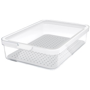 Organizzatore per frigorifero Rotho Cauma 2,6 l bianco con coperchio e inserto scolapiatti.
