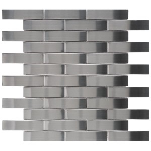 Mosaïque en acier inoxydable, 29x28 cm, avec des éléments rectangulaires disposés horizontalement.